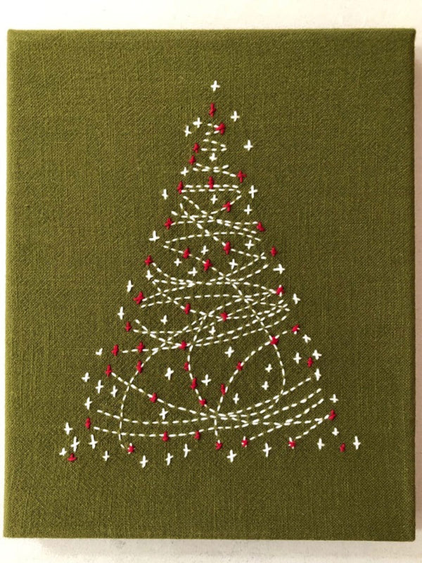 Sashiko Christmas Tree Panel - Green