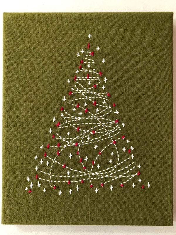 Sashiko Christmas Tree Panel -  Green