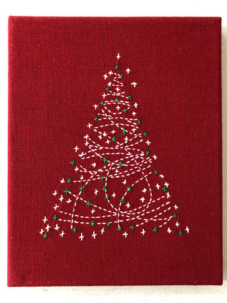 Sashiko Christmas Tree Panel -  Red